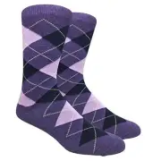 Men's Dress/Groomsmen Socks - Various 1 Argyle - Purples With Navy & Yellow