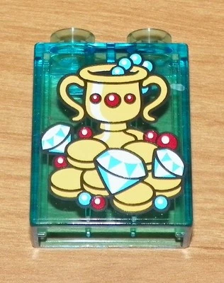 LEGO - Duplo, Brick 1 x 2 x 2 with Jewels / Treasure Pattern - Trans-Blue