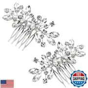 2 Pcs Bridal Hair Comb Rhinestone Hair Comb Silver Flower Bridal Headpieces H