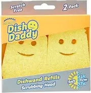 [Scrub Daddy] Dish Wand Scrubbing Brush Replacement Heads, Soap Dispensing Dish Brushes, Texture Changing Washing Up Sponges, Detachable Dish Daddy Head Sponge Refills, Yellow 2 Pack