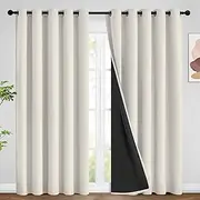 SimpleHome 100% Blackout Curtains for Bedroom,Thermal Insulated Cream Grommet Window Drapes Room Darkening Curtains for Living Room with Black Back,62 x 84 Inch,2 Panels