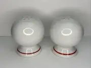 Fiesta Christmas Round Ball Salt & Pepper Shakers White Red Stripe~ HTF (A)