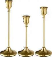 Gold Candlestick Holders, Taper Candle Set of 3 Brass 3 Pcs,