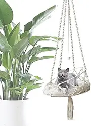 Floating Cat Bed - Secure Hanging Hammock, Plush Cushion Comfort | Sturdy Wooden Frame, Breathable Lightweight Fabric, Space-Saving Compact Design, Construction for Indoor Relaxing Sleeping