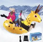 57 Inch Inflatable Elk Snow Tube Reindeer Sleds with Sturdy Handles Best Gift