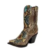 CORRAL Women's Python Short Top Snip Toe Cowgirl Boots C2798 Leather sole