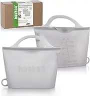 Haakaa Silicone Microwave Steamer & Steriliser Bag, Reusable Silicone Steaming Bags for Baby Bottles, Breast Pump, Accessories, Pacifiers and Teethers, Great for Home and On-The-Go, Grey/2PC（1250ml)