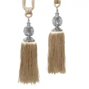 Elizabeth Pair of Curtain Tassel Rope Ties Latte/Silver