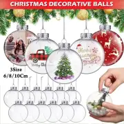 10x Clear Plastic Ball Christmas Baubles Fillable Xmas Tree Balls Ornament Decor