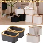Bamboo Handles Laundry Storage Basket Rectangle Small Laundry Hamper Toys