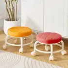 Low Stool with Wheels Foam Padded Comfortable Rolling Swivel Faux Leather