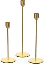 ChefBee Gold Tall Candle Candlestick Holder, 3PCS Taper Pillar