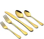 Gold Silverware Set, LIANYU 20-Piece Stainless Steel Flatware Cutlery Set for 4, Gold Mirror Finish, Ideal for Home Wedding Festival Party, Dishwasher Safe