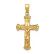 14k Yellow Gold Gold Polished Textured Crucifix Pendant