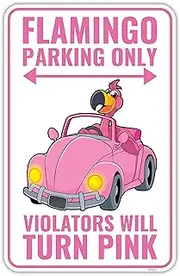 Venicor Flamingo Parking Only Sign - 9 x 14 Inches - Aluminum - Pink Flamingo Gifts for Women - Flamingo Decor Metal Wall Art - Outdoor Flamingos Yard Decorations Lawn Party Supplies Merch Stuff