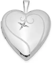 [JewelryWeb] 925 Sterling Silver Holds 2 photos Polished and satin and Diamond 20mm Sparkle Cut Love Heart Locket