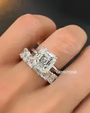 6 CT Asscher Cut Moissanite Solitaire Wedding Bridal Ring Set 14k White Gold
