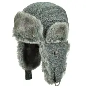 Bailey Wind Aviator Trapper Parslow grey melange Leather&Faux Fur Cap Hat Medium