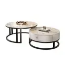 Snowy Mountain Faux Modern Marble Slate Nesting Coffee Table Set Leather Wrapped