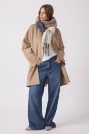 DECJUBA Coat Freya Wrap - Size 16 - BNWT Long Camel Brown Belted Jacket Pockets