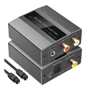 Optical to RCA Converter Audio Converter Digital to Analog Audio Coaxial to RCA Adapter 3.5mm AUX with Optical Cable for TV PS3 PS4 silver grey