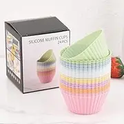 Guowall 24pcs Muffin Cup Multicolor Silicone Cupcake Liner Moulds Cookie Cake Dessert Pan Baking Accessories