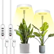SHOPLED Grow Lights, Full Spectrum LED Halo Grow Lamp for Indoor Plants, Height Adjustable, USB Powered Cord with Auto On/Off Timer, 3 Colors & 10 Dimmable Brightness for Succulent Vegetables (2 Pack)
