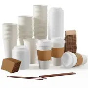 [100 Pack] 16 oz Paper Coffee Cups, Disposable Paper Coffee Cup with Lids, Sl...