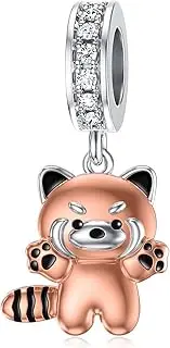 [SIMONLY] Red Panda Charm 925 Sterling Silver Pink Panda Bead for Bracelet Reddish Panda Jewelry Christmas Birthday Gifts for Women Mom Daughter Her, Normal, Sterling Silver, No Gemstone