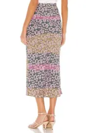 Flynn Skye Alice Color-Blocked Floral Midi Skirt Small NWT