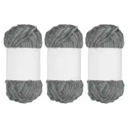 3pcs Velvet Chenille Yarn Bulky Fluffy Chunky Yarn for Crochet Dark Gray, 80m