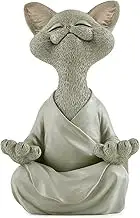 JFSM INC. Whimsical Happy Cat Grey Buddha Figurine - Meditation Yoga Collectible - Cat Lover and Namaste Gifts - Happy Cat Collection