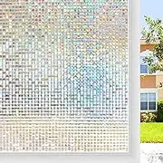 rabbitgoo Window Privacy Film Stained Glass Window Film Mosaic Static Cling Decorative Window Vinyl, Removable Rainbow Window Tint, Non-Adhesive UV Blocking for Home Office, 90 x 200 cm