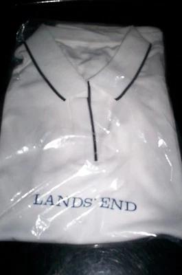 NEW! LANDS END WOMENS S/S OPEN NECK COLLAR POLO SHIRT WHITE SMALL