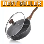 12-Inch Nonstick Deep Frying Pan with Glass Lid - Induction Compatible Cooking
