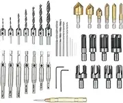 Staright 39Pcs Woodworking Chamfer Drilling Tools Set Including 8Pcs Wood Plug Cutter + 6Pcs 1/4 Inch Hex 5 Flute 90 Degree Countersink Drill Bit + 7Pcs Core Drill Bit + 7Pcs Three-Point Countersink Drill