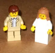 NEW LEGO WEDDING LIGHT BROWN HAIR BRIDE AND BROWN HAIR GROOM, TAN JACKET