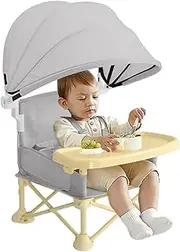 Travel Booster Seat,Folding Multifunctional Booster Dining Seat - Portable Beach Chair with Removable Tray, Sunshade for Toddler Boy Girl, Kitchen
