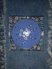 Vintage Plexiglass Clear Lucite Compact Hand Painted Flowers Original Tag