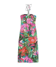 neck-hanging dress S Fern green