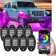 Ohleats Rock Lights for Car, Multi Color RGB LED Rock Lights Kit with APP Control & Music Mode, Waterproof Underglow Rock Neon Light for Pickup Truck SUV, Car Accessories (8 Pods)