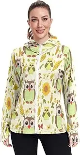[RPLIFE] Whimsical Owls Sun Shirt Hoodie, Upf 50+ Cooling Long Sleeve Shirt Women, S-XXL