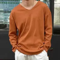 在飛比找蝦皮商城優惠-Incerun 男士韓版休閒 V 領純色長袖 T 恤