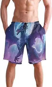 [XYMZR] Men's Swim Trunks Dragon Fantasy Blue Quick-Dry Bathing Suit Swimming Board Shorts S