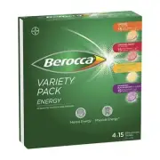 Berocca Energy Vitamin B & C Effervescent Tablets – 4 x 15 Variety Pack (60 Tabl