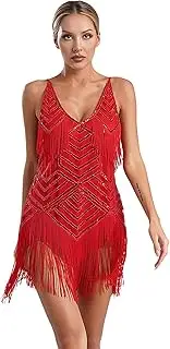 [Riismen] Women's Latin Dance Dress Sequins Fringe Jazz Tango Ballroom Dance Costume Cocktail Party Dress