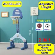 2 In1 Kids Adjustive Football Soccer Goal Basketball Backboard Hoop Sports Toy