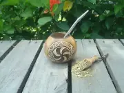 Argentina Mate Gourd Hand Made Natural Tea Cup Straw Spoon BONUS Yerba Mate 003