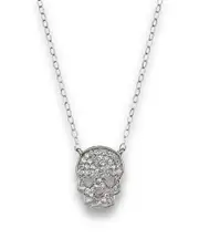 Micro Pave Diamond Skull Pendant Necklace in 14K White Gold, 0.14 ct. t. w.