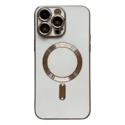 For iPhone 15 Magsafe Plating TPU Phone Case with Lens Film - White